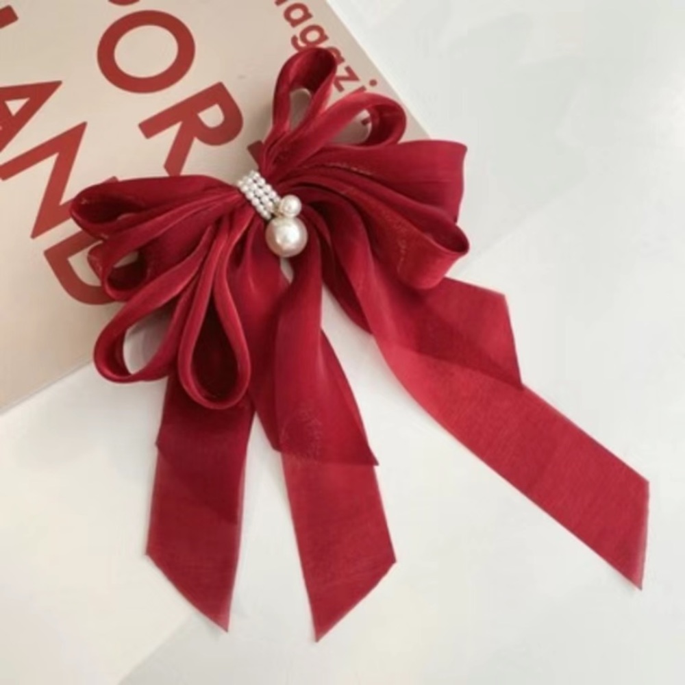 Large Hair Clip Bow French Design with Center Bead Pearl 🎀